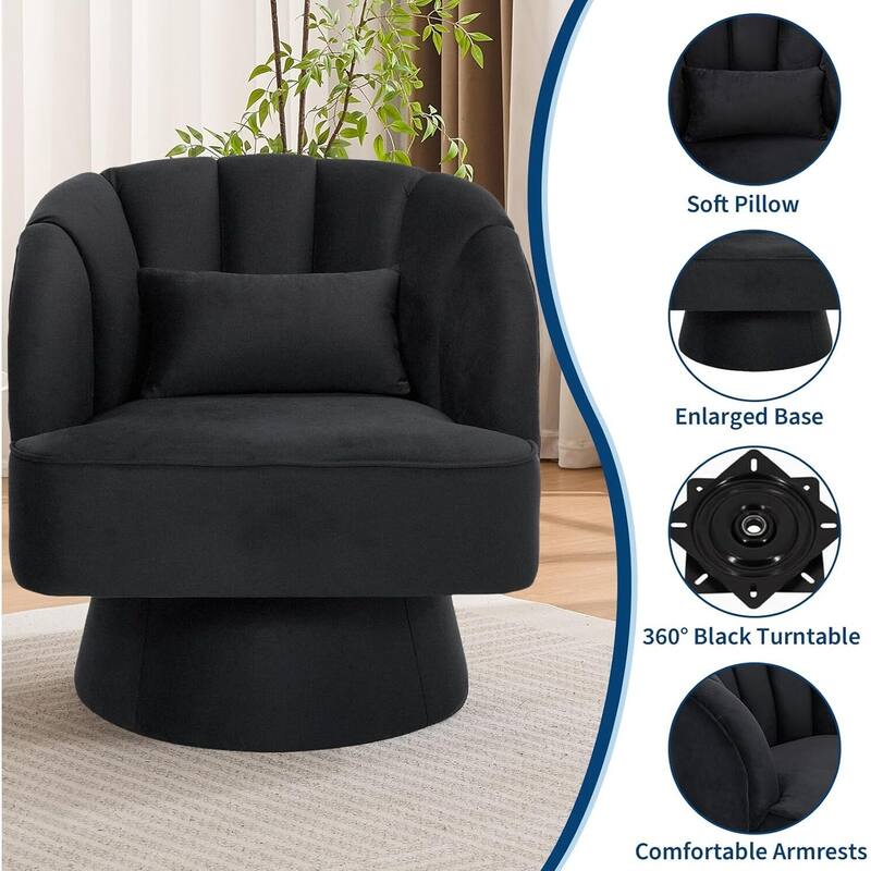 Velvet Upholstered 360° Swivel Accent Chair, Barrel Lounge Chair for Living, Bedroom Reading Nook