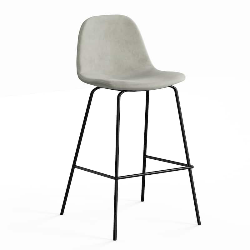 Maxine Velvet Counter Height Stools Black Legs (Set of 2) - Platinum Grey Velvet