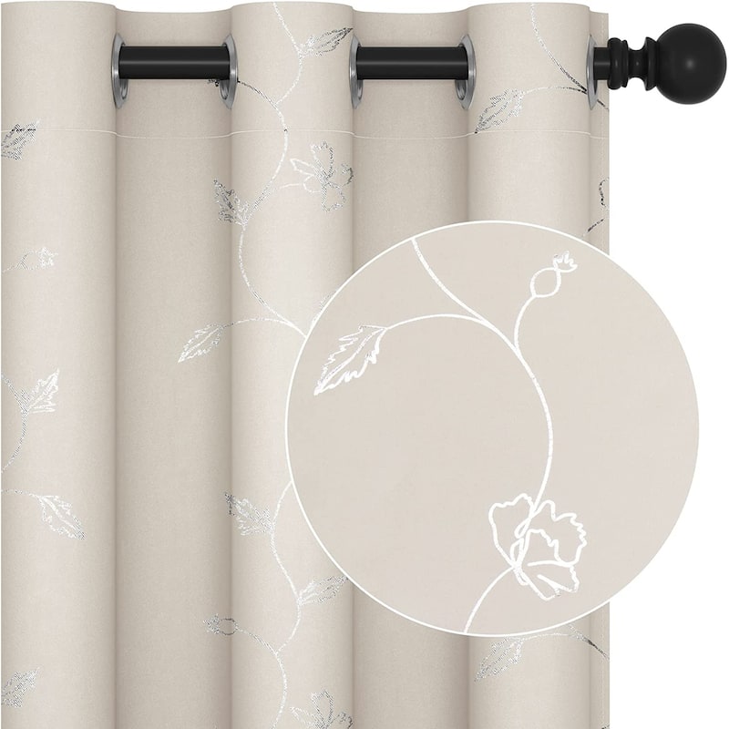 Deconovo Room Darkening Silver Floral Curtains (2 Panels)