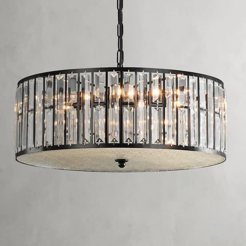6-Light Modern Industrial Drum Crystal Chandelier for Dining Room/Bedroom - 19.69 in. W x 7.09 in. H