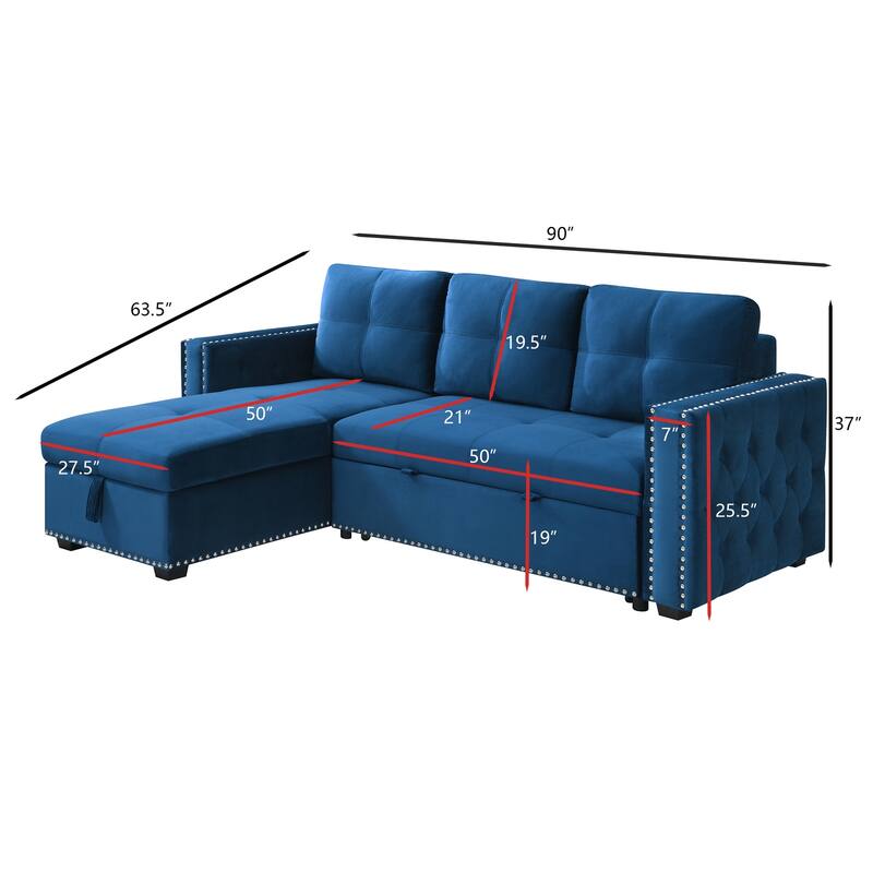 Modern Reversible L-shaped Sleeper Sectional Sofa Bed with Storage Chaise