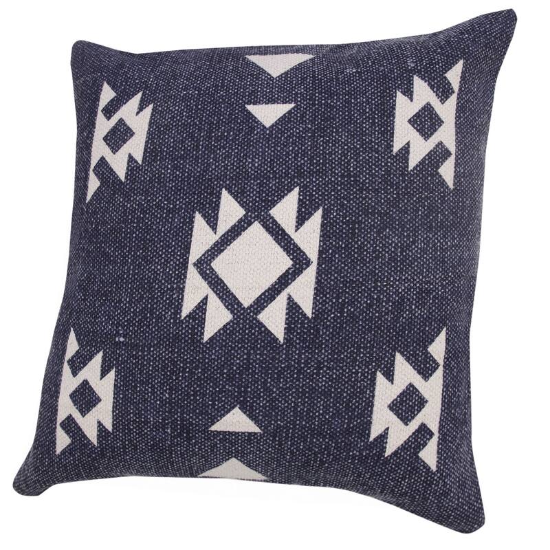 20" Blue and White Hand Woven Geometric Square Throw Pillow