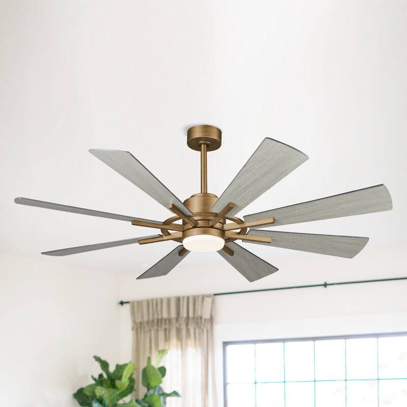 60" Antique Brass Farmhouse Windmill Ceiling Fan with Light and Remote