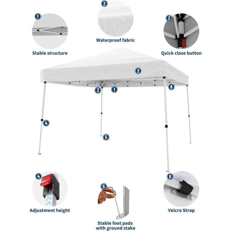 10x10FT Outdoor Portable Pop Up Tent Canopy with Carry Bag for Camping, Patio Deck Garden Beach