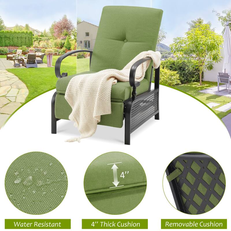 AECOJOY Outdoor Adjustable Cushioned Metal Patio Recliner Lounge Chair