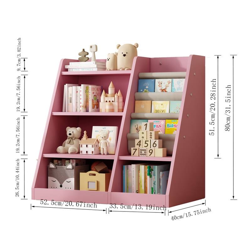 Wooden Toy Storage 4 Tier Childrens Small Bookcase and Bookshelf, for Room Playroom Nursery,Toddlers,Kids