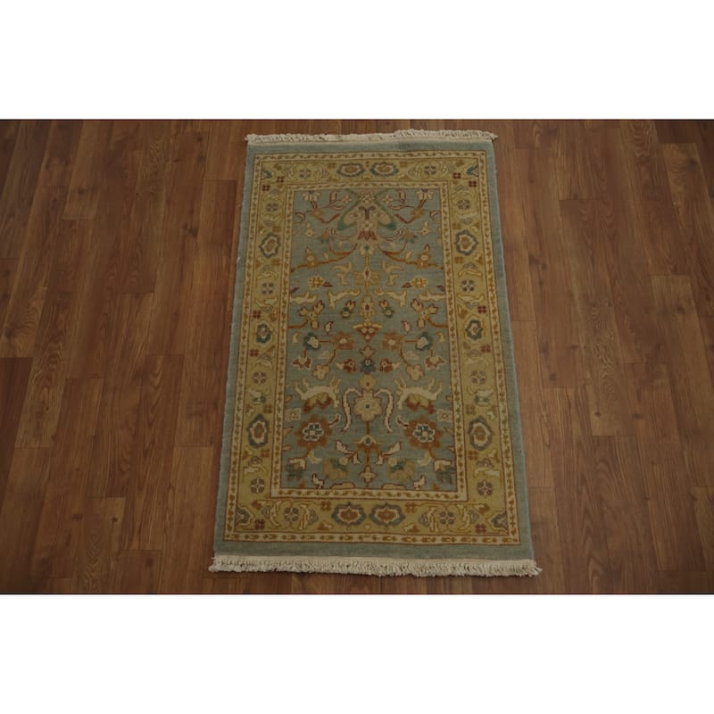 Hand Knotted Oriental 100% Wool Carpet Traditional All-Over Navy Blue & Blues Ziegler Area Rug - 3' 1'' X 1' 11''