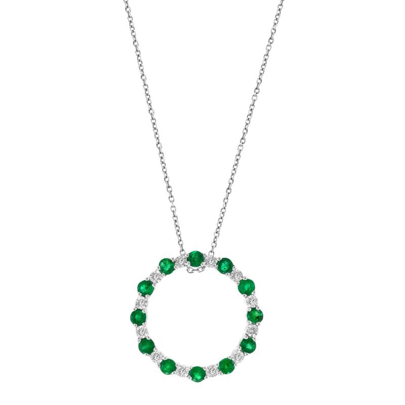EFFY 14K Gold Diamond Natural Emerald Circle Pendant Necklace