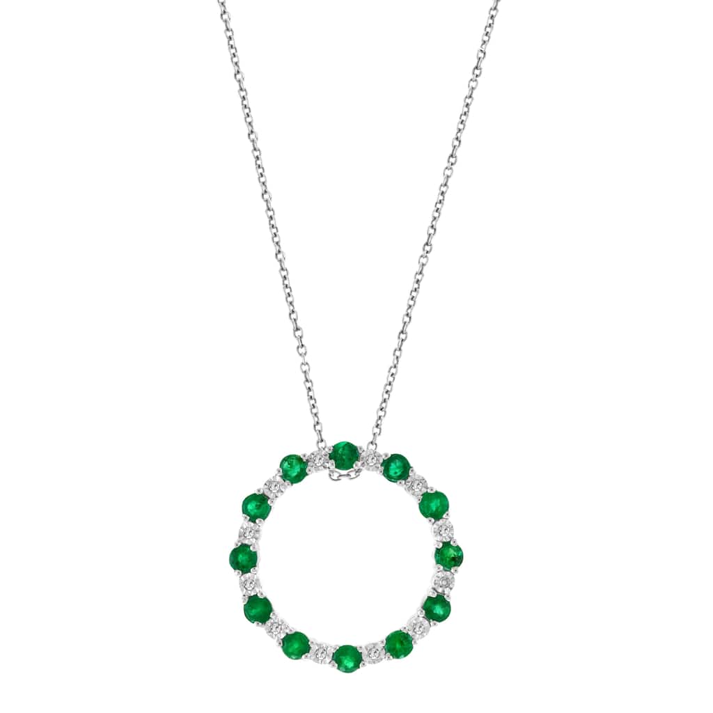 EFFY 14K Gold Diamond Natural Emerald Circle Pendant Necklace
