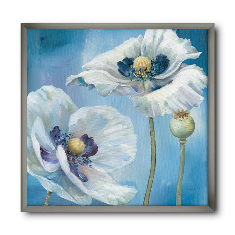 Designart "White Flower on Blue I" Farmhouse Framed Art Print