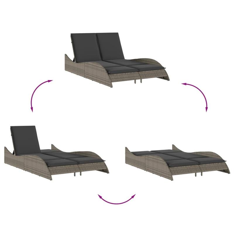vidaXL Patio Sun Lounger Gray PE rattan Dual seat large outdoor lounger - 44.9" x 80.7" x 28.7"/ 1
