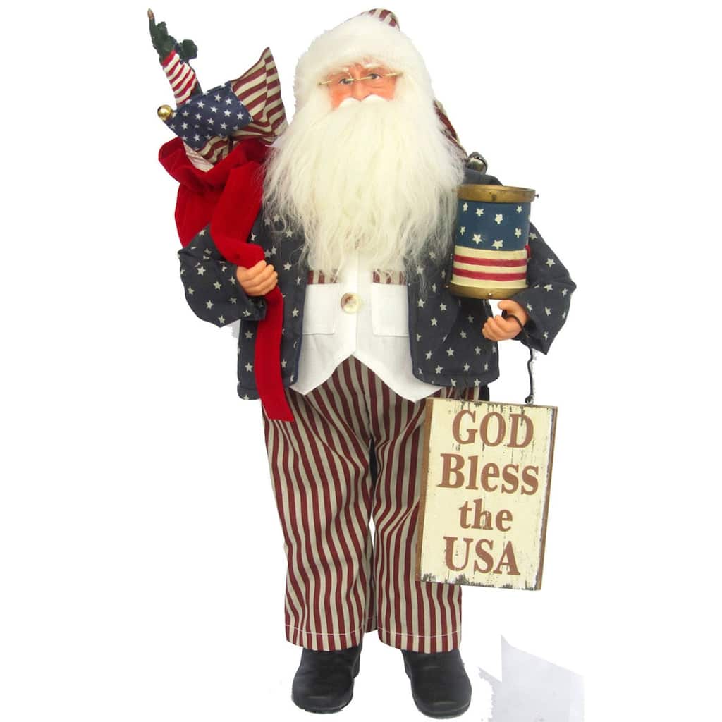 18" Patriotic "God Bless the USA" Standing Santa Christmas Figure