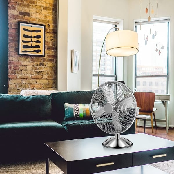 12 in. 3 Fan Speeds Silver Oscillating Metal Desk Fan Bed Bath