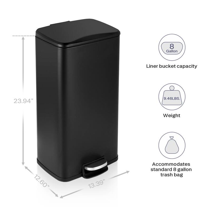 Innovaze 8 Gal./30 Liter Rectangular Matt White step-on Trash Can for kitchen