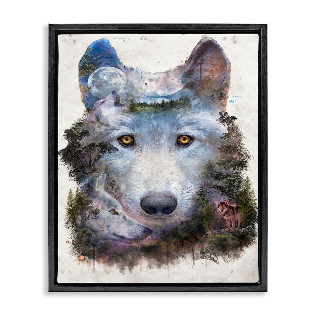Stupell Wolf Form with Woodland Scene Framed Floater Canvas Wall Art Design By Barrett Biggers
