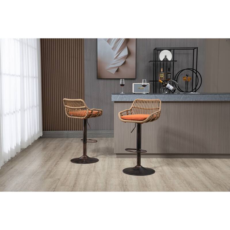 Swivel Bar Stools Set of 2, Adjustable Counter Height Rattan Bar Chairs with Footrest for Kitchen, Dining Room