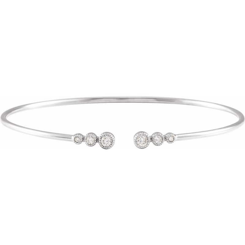 Curata 14k White Gold Polished 0.25 Dwt Graduated Diamond Cuff Stackable Bangle 7 Inch Bracelet