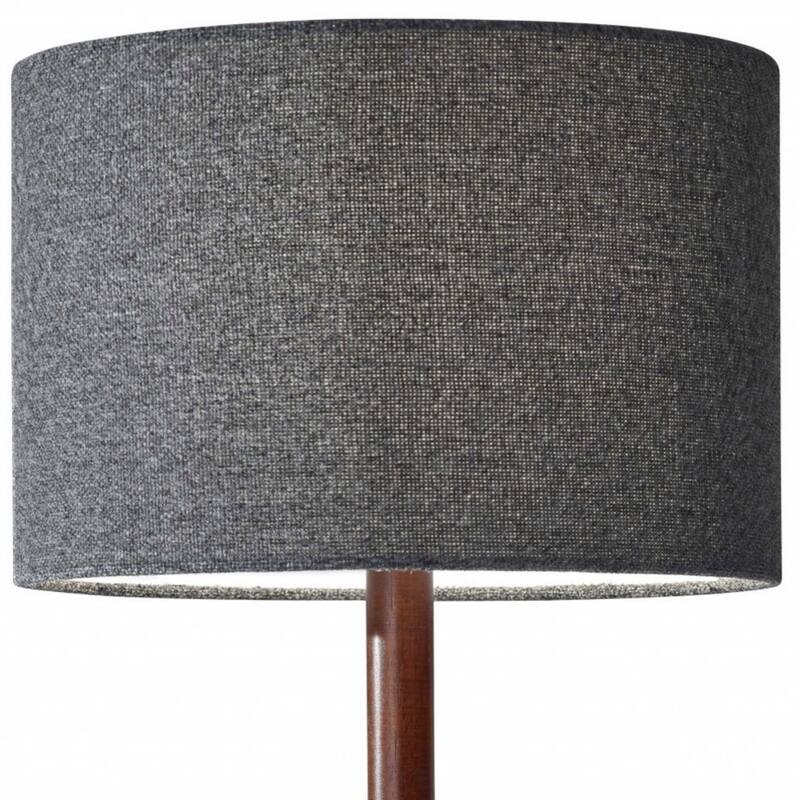Brown Solid Wood Base Table Lamp with Black Drum Shade Rotary Switch - 8” x 8” x 21” (D x W x H)