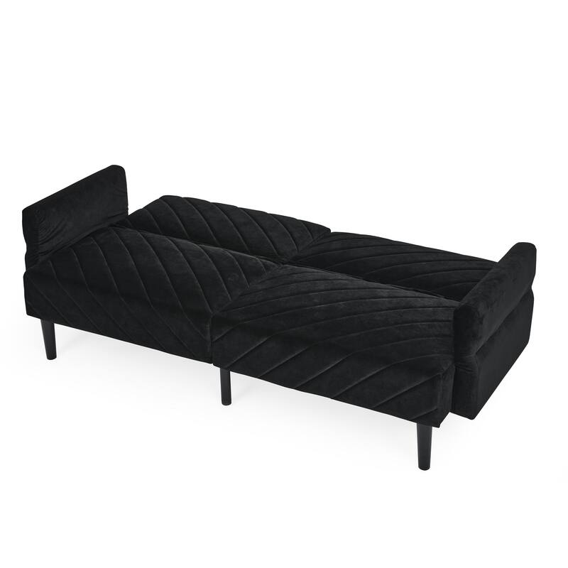 Velvet Futon Sofa Bed with 6-Position Backrest and Armrests for Apartments