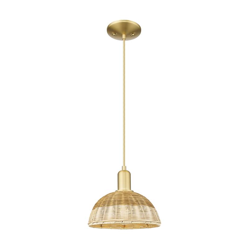 Innovations Lighting Downtown Urban - Natural Ballston Dome - 1 Light 9" Cord Hung Mini Pendant with Basketweave Shade - Satin Gold