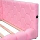 preview thumbnail 7 of 8, Full Size Pink Upholstered Daybed Wood Platform Bed with USB Ports