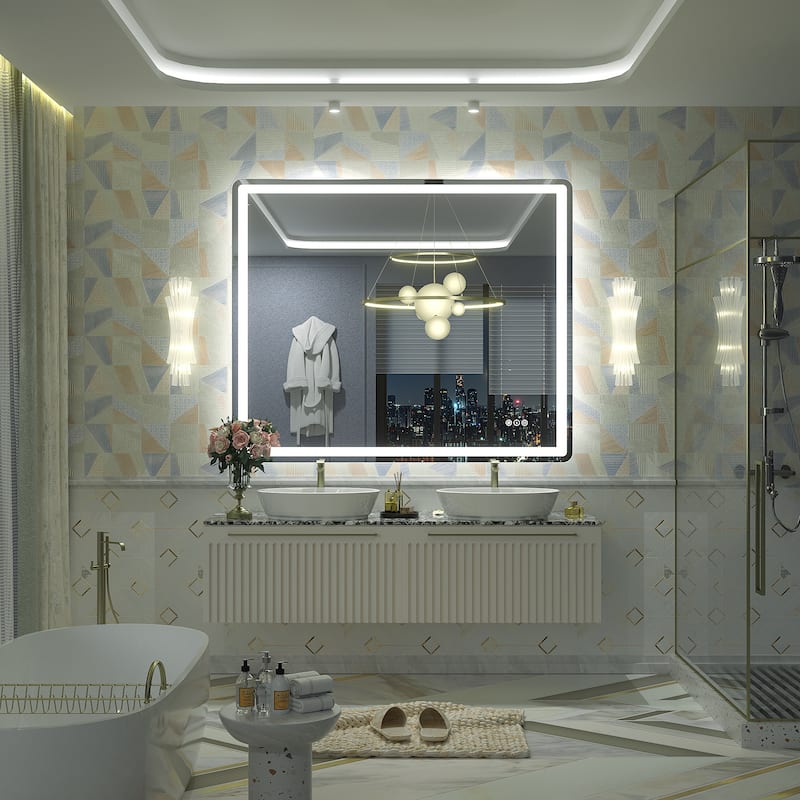 UL Certified Frameless LED Front Light and Backlit 3 Colors Dimmable Anti-Fog Wall Bathroom Vanity Mirror