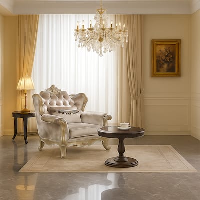 Bertha Accent Chair, European Ornate Carved Beige, Champagne Wood