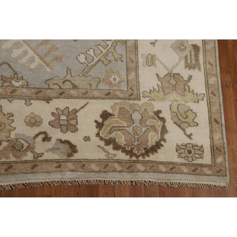 Gray Ivory Oushak Style Area Rug Handmade Wool Carpet - 9'1" x 11'10"
