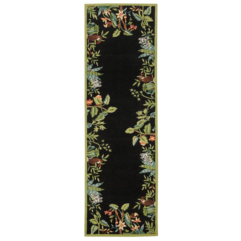 SAFAVIEH Handmade Chelsea Margrieta French Country Wool Rug - 2'6" x 12' Runner - Black/Green