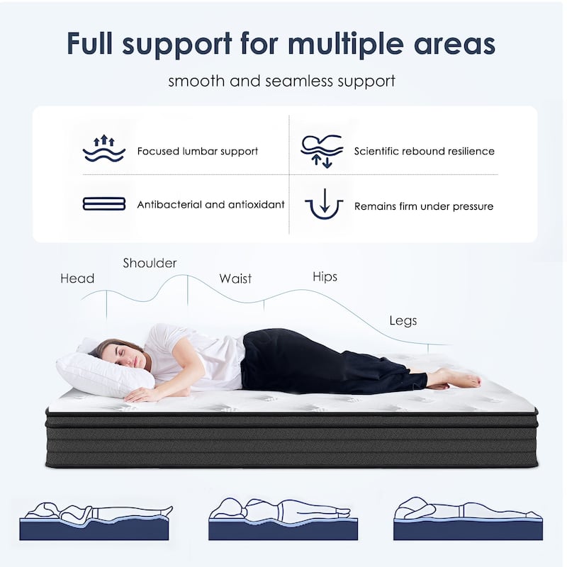 Medium Firm Mattress 10 Inch Hybrid Mattress Individually Pocketed Innerspring（Twin/Full/Queen/King）