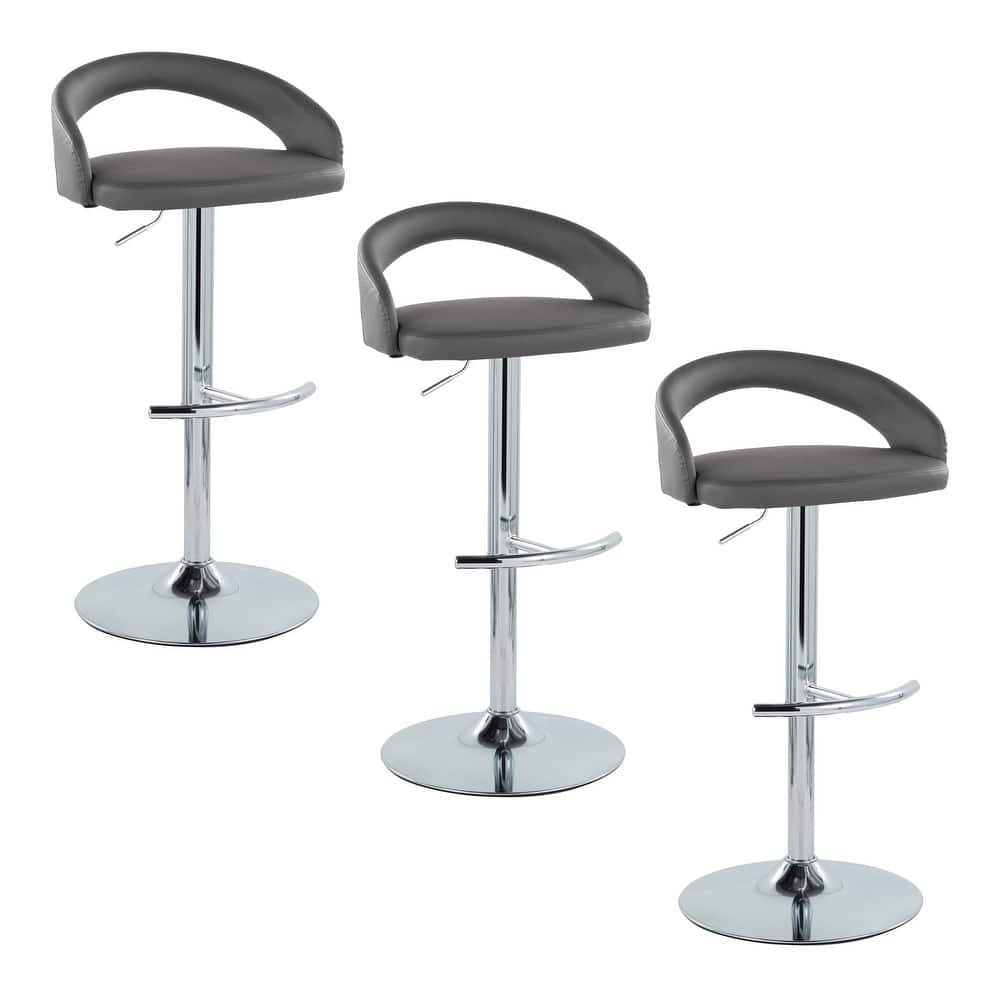 Grotto Upholstered Adjustable Barstool with Chrome Metal - Set Of 3