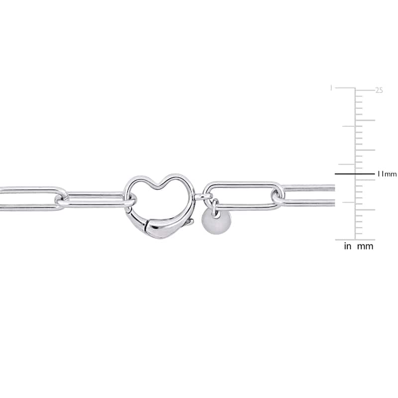 Miadora Paper Clip Link Bracelet with Heart Clasp in Sterling Silver