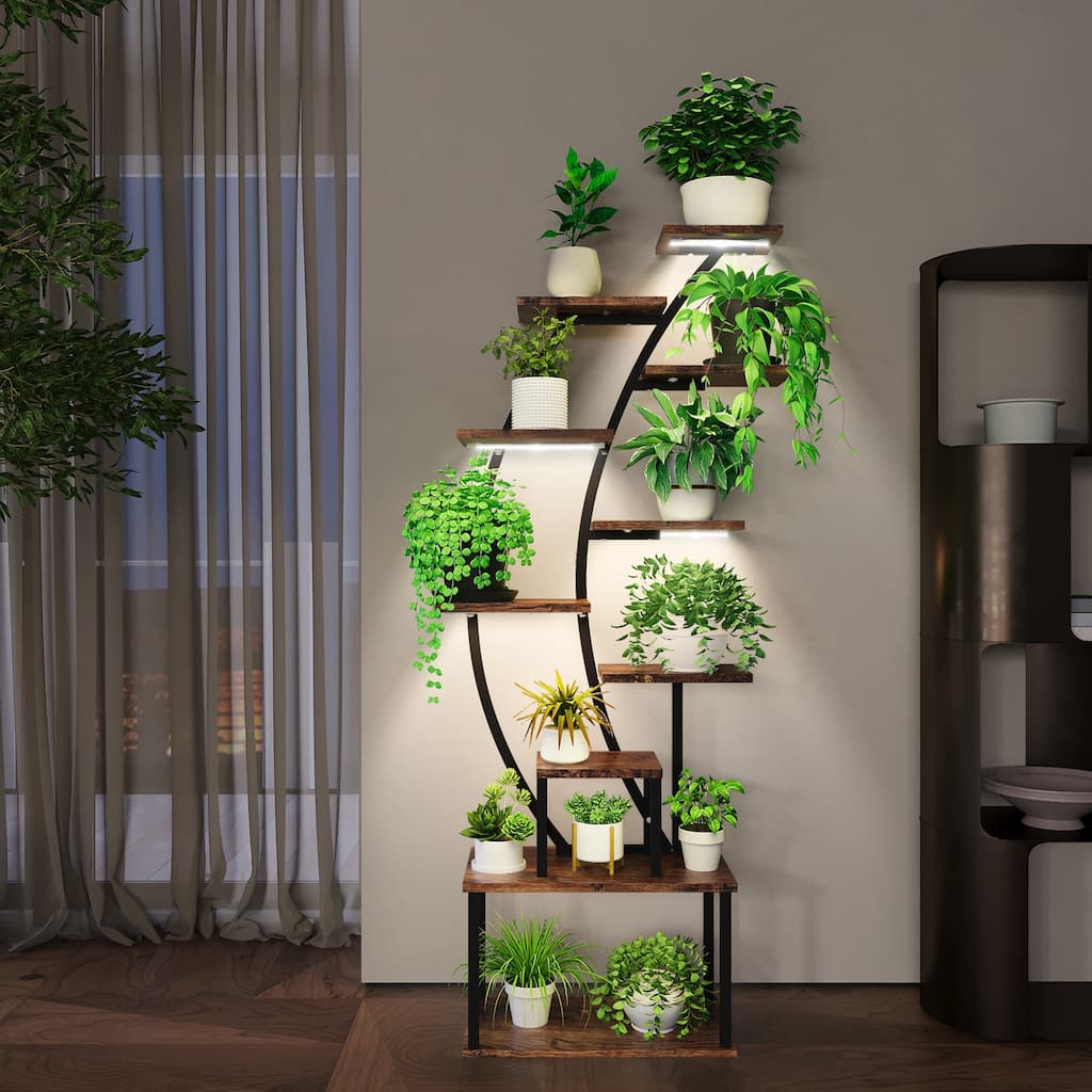 63" Plant Stand Indoor with Grow Lights, 9 Tiered Indoor Plant Stand, Tall Plant Stands Indoor Multiple Stands for Living Room