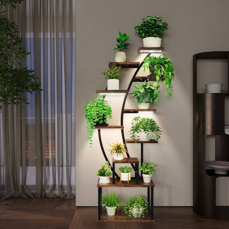 63"H 9 Tiered Indoor Plant Stand with Grow Lights