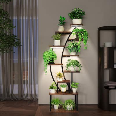 Plant Stand with Grow Lights, 9 Tiered Indoor Plant Stand, 63" Metal Plant Shelf, Tall Plant Stands Indoor Multiple Stands