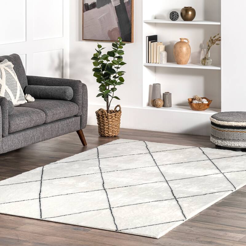 Addy Trellis Machine Washable Shag Area Rug - 5' x 8' - Ivory - Rectangle