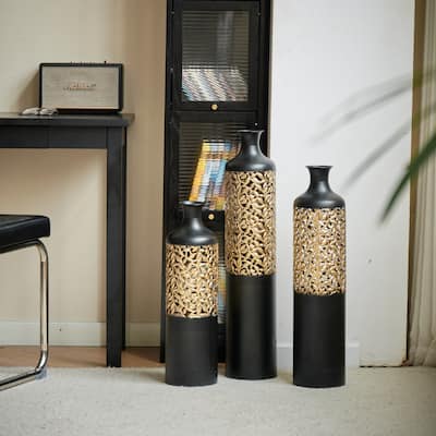Set of 3 Gorgeous Home Floor Large Glazed Metal Vases (21"/25"/29" H)