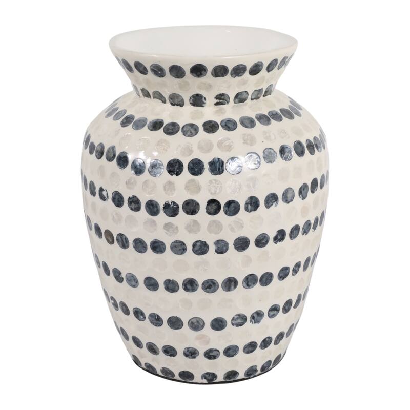 Decorative Vase - Shell Coastal Capiz Dots - Ivory and Blue