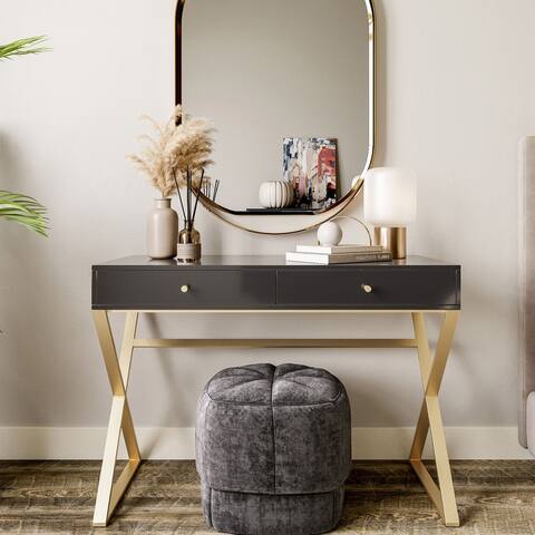 BELLEZE Ellena 42" Console Table w/ 2 Drawers X-shaped Legs, 2 Colors