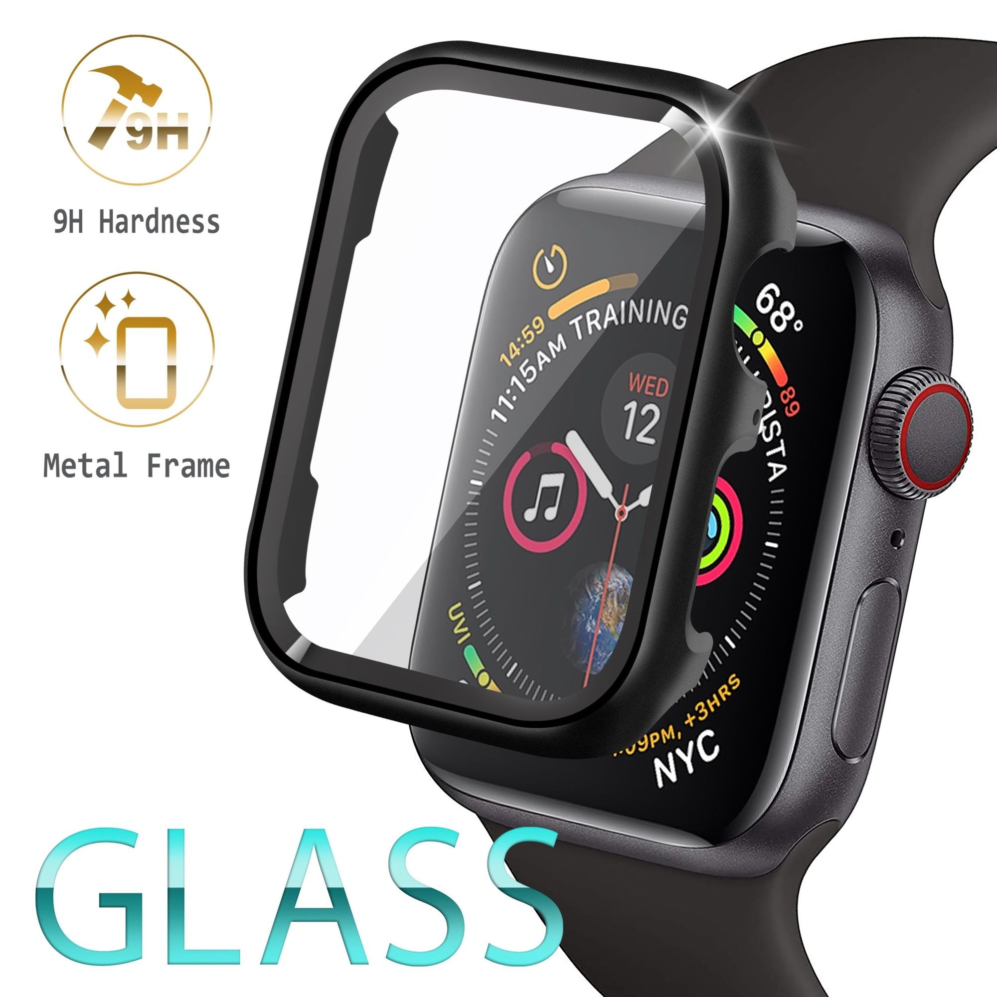 40mm Black Metal Case with Glass Protector Cover F...