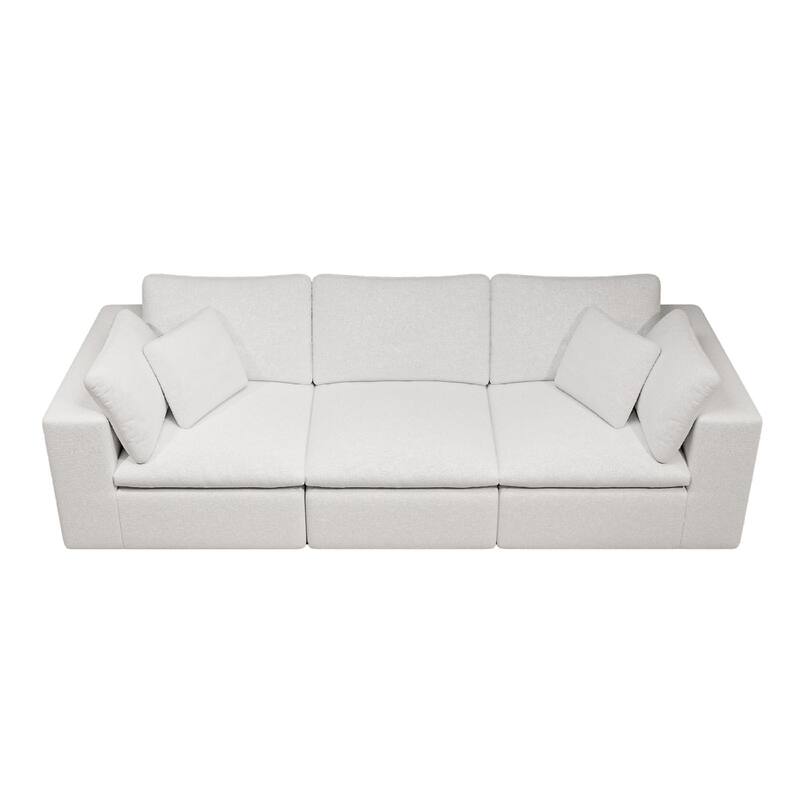 Roomfitters 108.3" Modular Sectional Sofa, 3-Piece Compressed Cloud Couch, No Assembly Required, Plush Corduroy, White