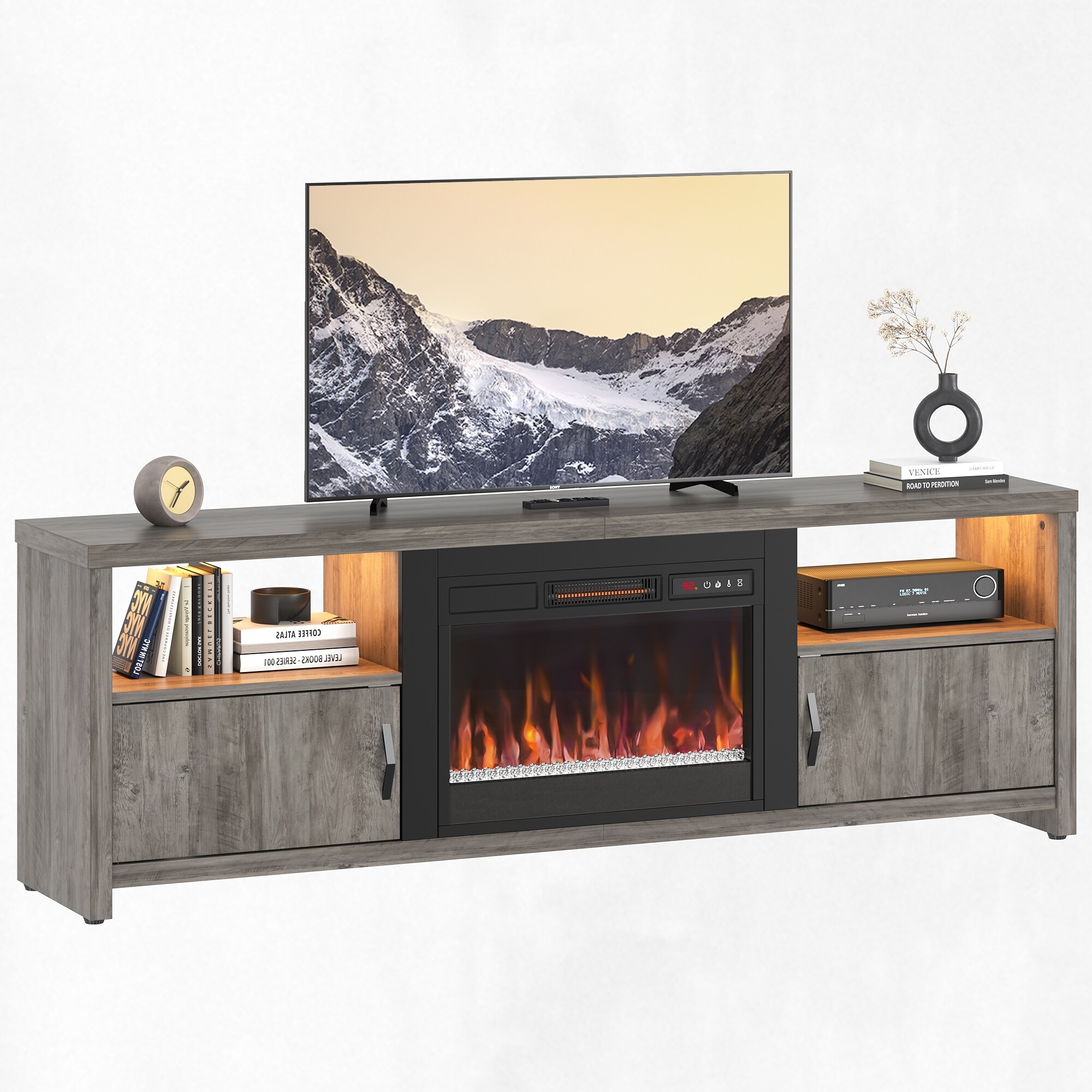 70 Fireplace TV Stand Entertainment Center for 75 TVs with LED Light u0026  Cabinet - 71 inch - On Sale - Bed Bath u0026 Beyond - 38397724