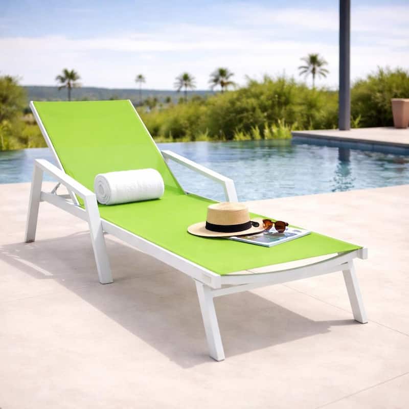 Marlin Rust-Resistant Aluminum Chaise Lounge - Adjustable 4-Position Outdoor Tanning Chair with Armrests