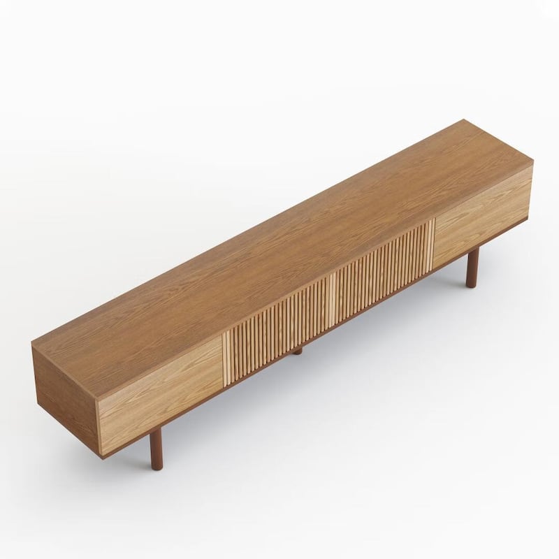 86.6" Solid Wood TV Stand with Slatted Door Design, Media Console for 90" TVs, - 86.6"Wx15.7"Dx20.8"H