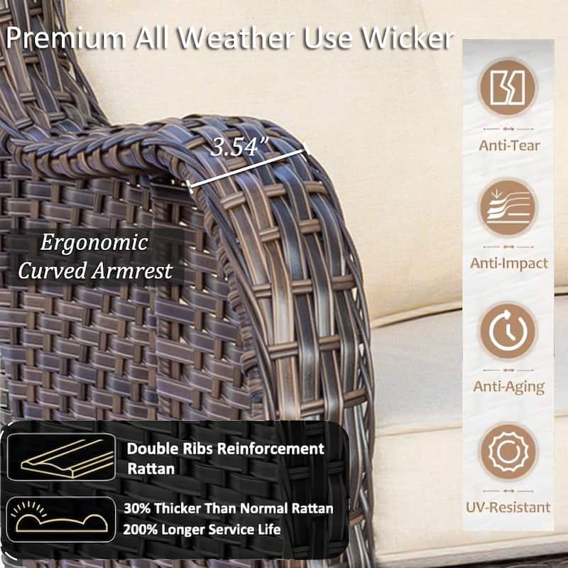 7 Piece Outdoor Patio Furniture Wicker Set with Swivel Rocking Chairs