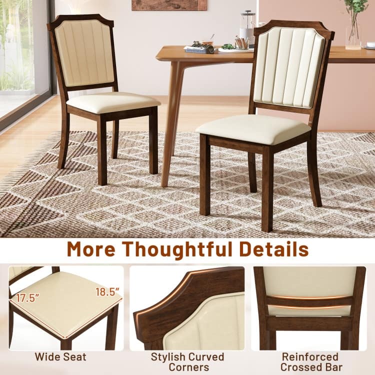 Brown and Beige Rubber Wood Upholstered Dining Chairs Set of 2 with High Backrest, PU Leather - 24” x 19.5” x 38.5”