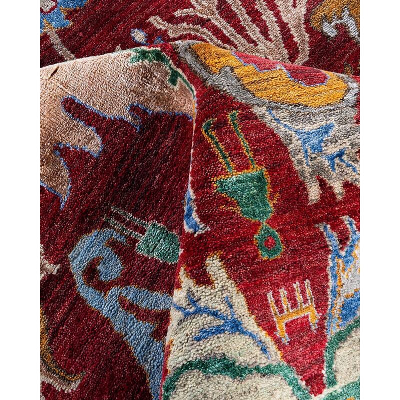 Modern One-of-a-Kind Hand-Knotted Area Rug, Red - 8' 1" x 10' 1"