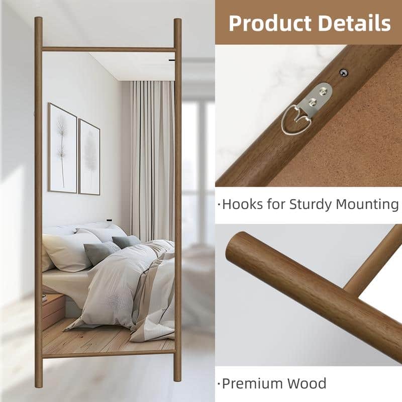 Ladder-Style Arched Solid Wood Framed Full Length Leaning Mirror