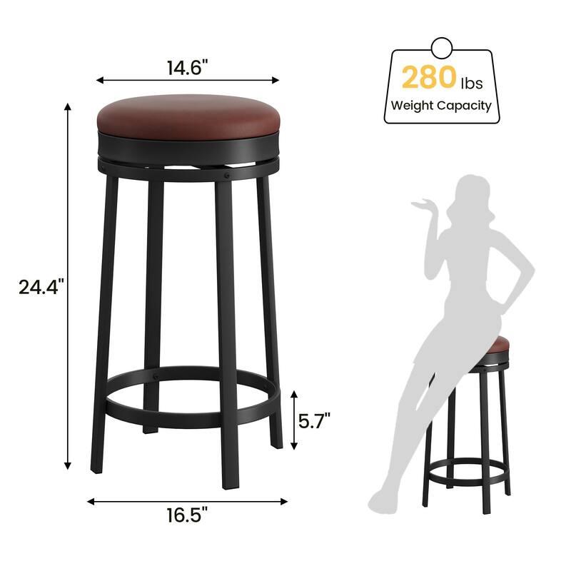 Swivel Bar Stools, Set of2/ 4 Bar Chairs, 61 cm High Kitchen Counter Stools with Faux Leather Seat and Sturdy Metal Frame