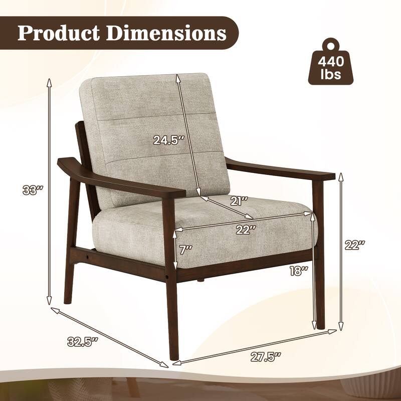 Gymax Modern Accent Chair Upholstered Leisure Armchair w/ Rubber Wood